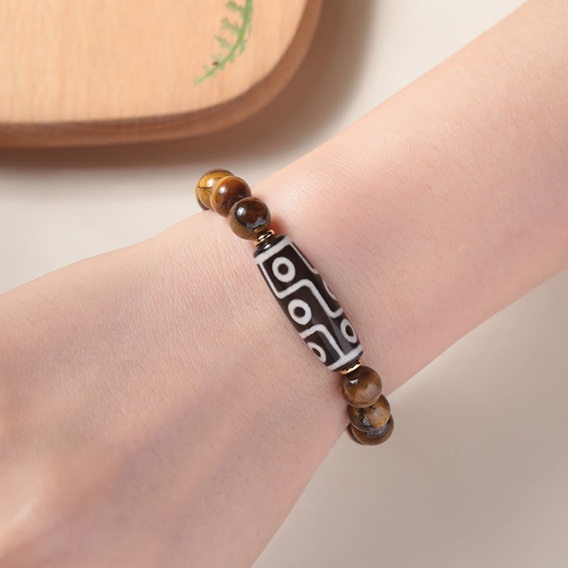 Nimara Ritual Tibetan Tiger Eye Tourmaline Nine-Eye Dzi Bead Protection Bracelet