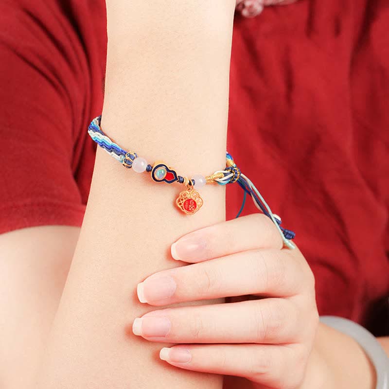 Nimara Ritual 925 Sterling Silver Handmade Gourd Blessing String Reincarnation Knot Bracelet
