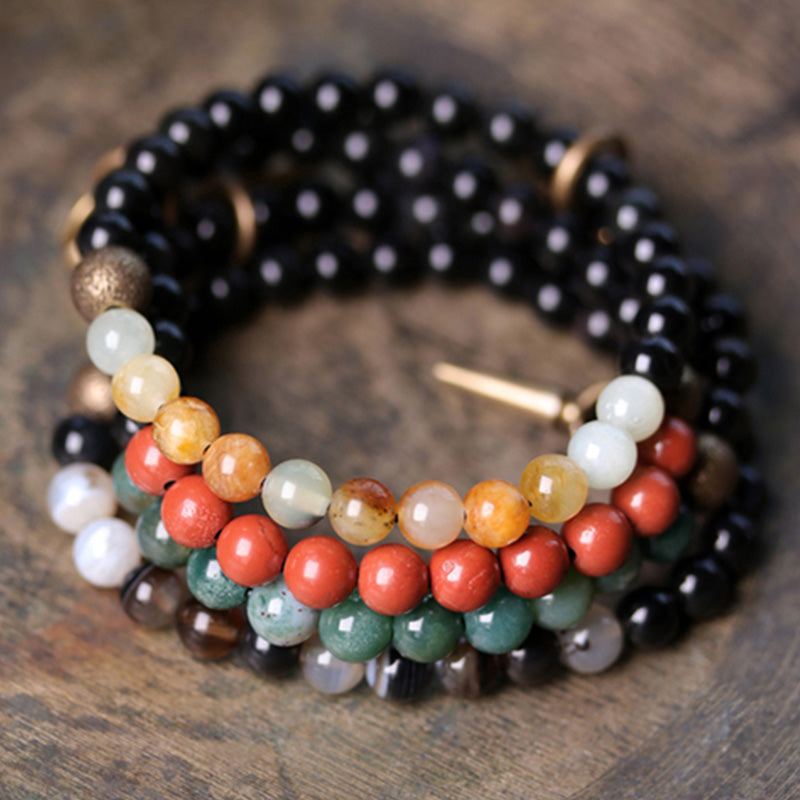 Nimara Ritual Black Obsidian Sodalite Crystal Copper Strength Couple Bracelet