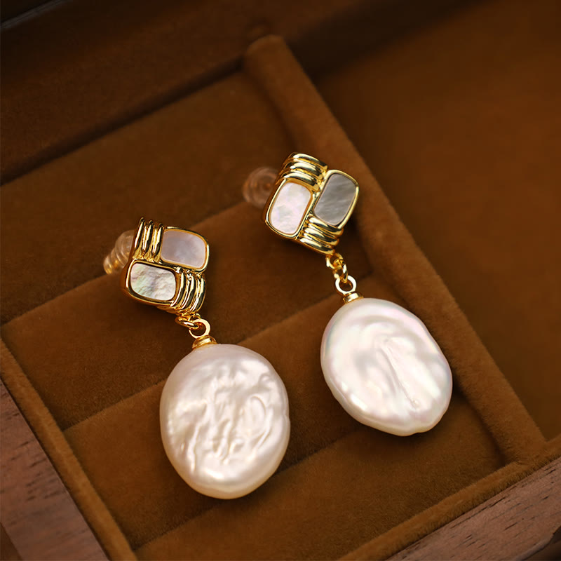 Nimara Ritual 925 Sterling Silver Posts Copper Plated Gold Natural Baroque Pearl Healing Drop Earrings