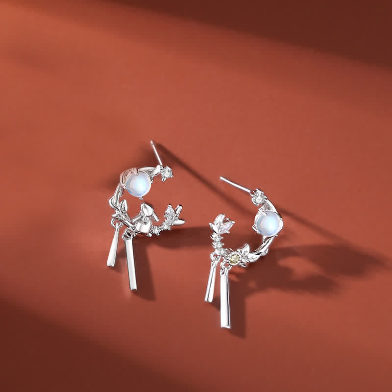 Nimara Ritual 925 Sterling Silver Year of the Rabbit Moonstone Moon Flower Pattern Necklace Pendant Bracelet Earrings