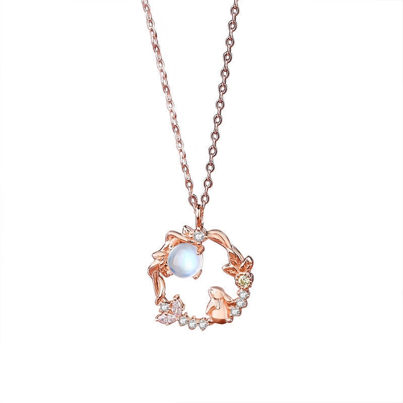 Nimara Ritual 925 Sterling Silver Year of the Rabbit Moonstone Moon Flower Pattern Necklace Pendant Bracelet Earrings