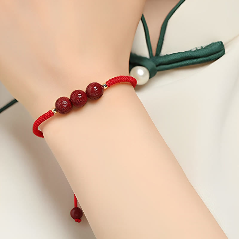 Nimara Ritual Handmade Cinnabar Om Mani Padme Hum Engraved Beads Blessing Braided Bracelet