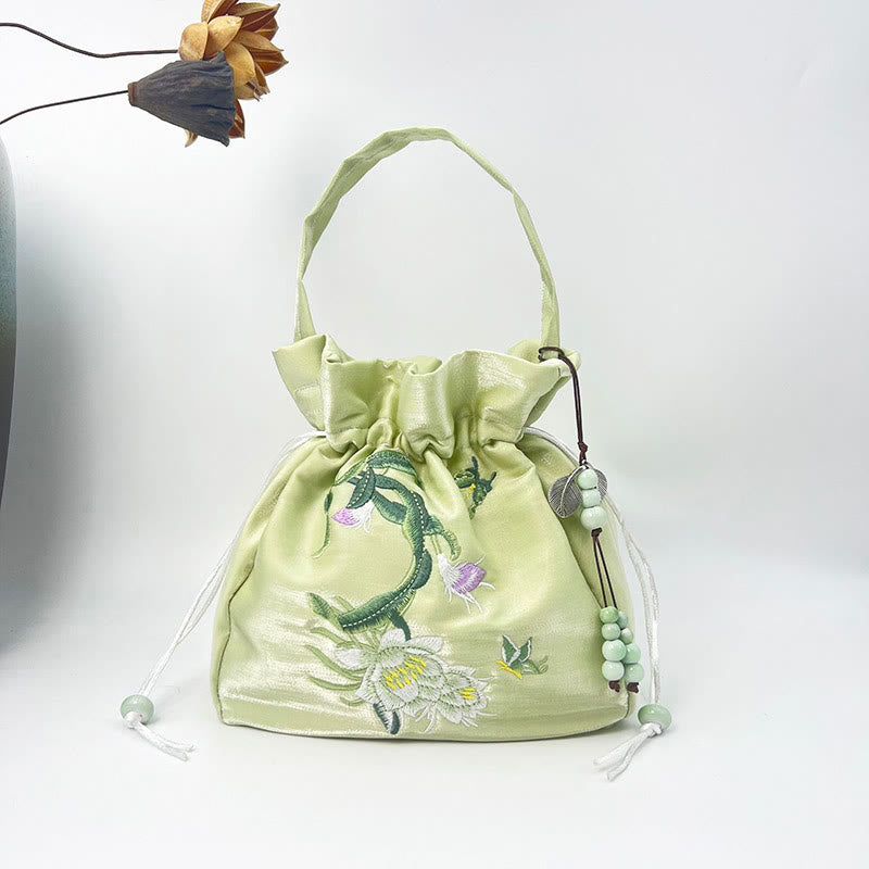 Nimara Ritual Embroidered Flowers Wisteria Lily Cotton Linen Tote Crossbody Bag Shoulder Bag Handbag