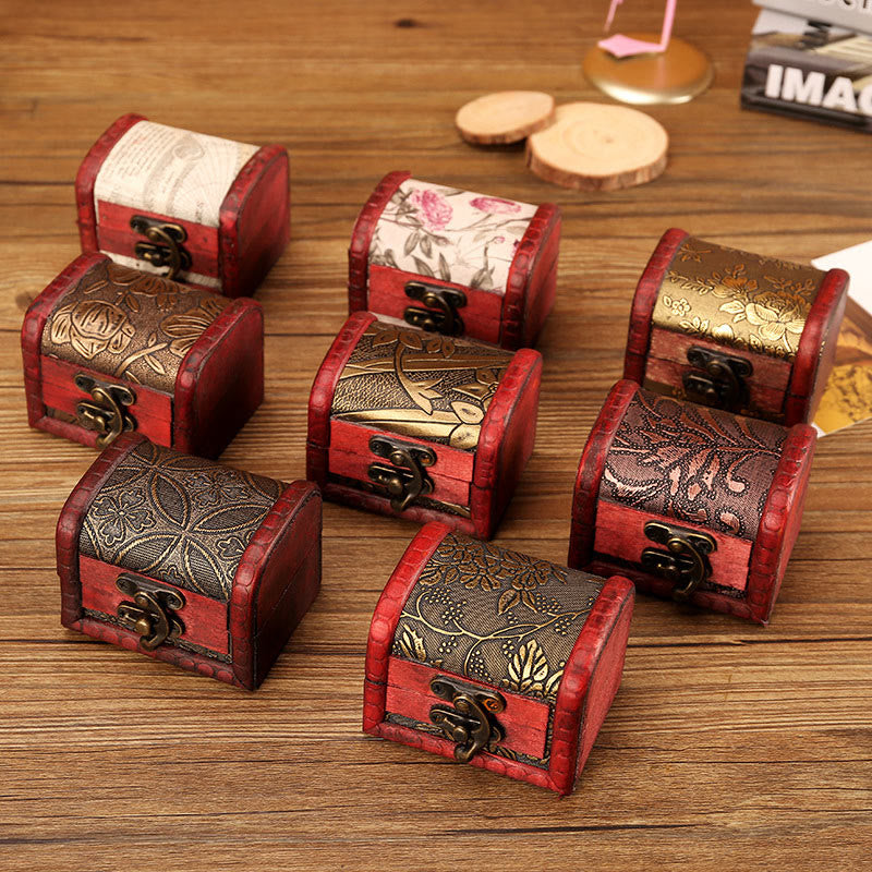 Nimara Ritual Retro Small Wood Jewelry Box Lotus Golden Grape Copper Coin Daffodil Grass Flower Jewelry Storage Box