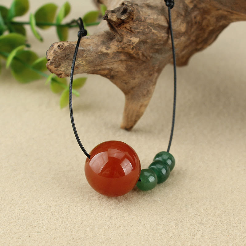 Nimara Ritual Red Agate Green Aventurine Green Bodhi Seed Bead Calm Leather Rope Necklace Pendant