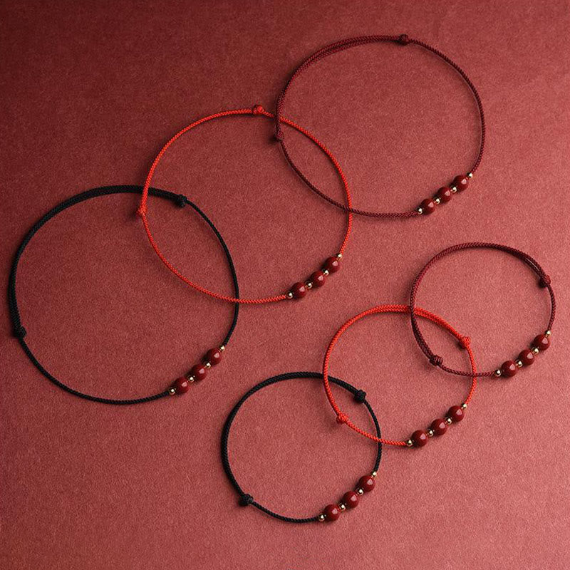 Nimara Ritual Natural Lucky Cinnabar Bead Blessing String Bracelet Anklet