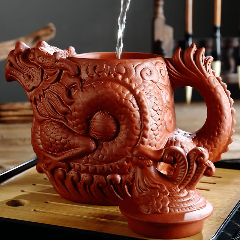 Nimara Ritual Vintage Dragon Phoenix Ceramic Teapot