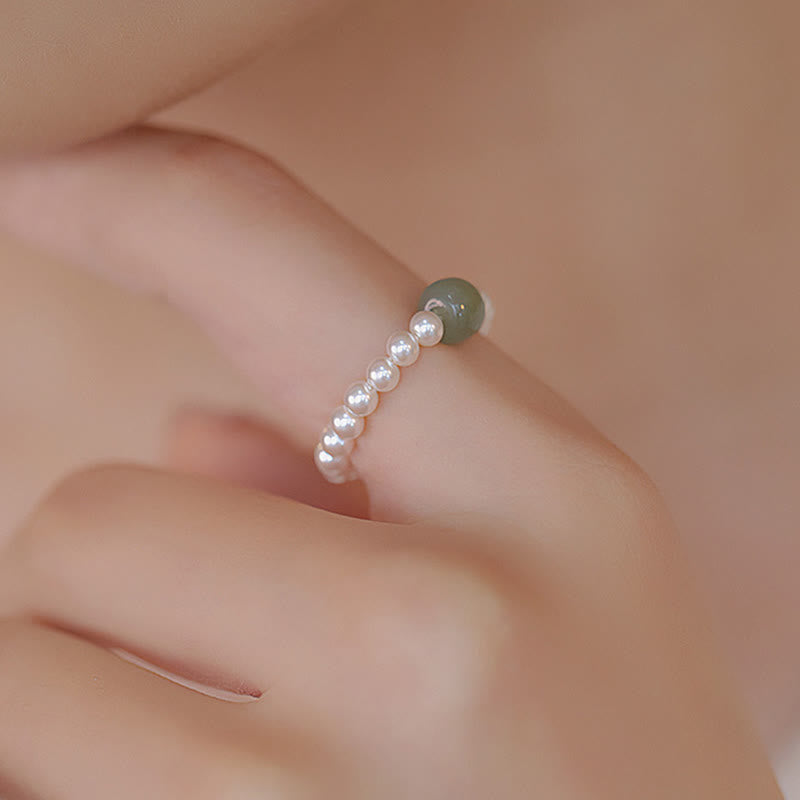 Nimara Ritual Round Jade Pearl Beads Luck Ring