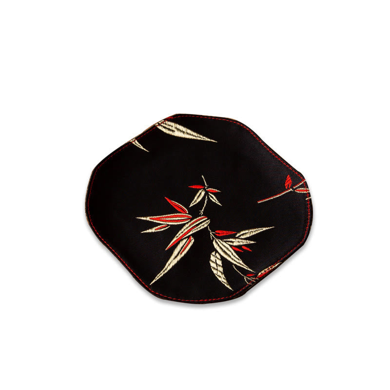 Nimara Ritual Vintage Sea Wave Bamboo Plum Blossom Embroidered Cup Mat Pad Tea Cup Coaster Kung Fu Tea Mat