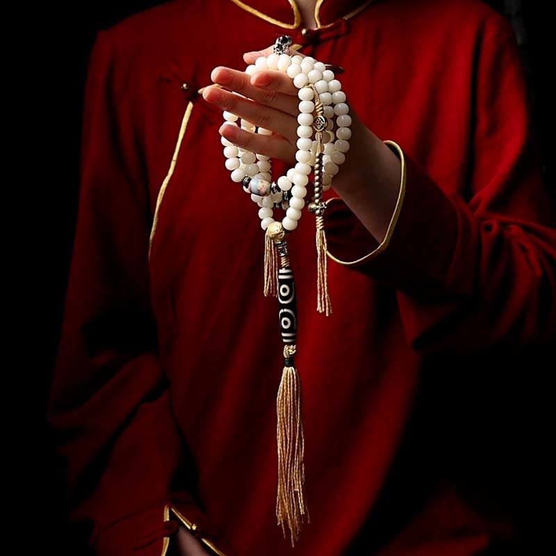 Nimara Ritual Tibet 108 Mala Beads Bodhi Seed Bagua Vajra Dzi Bead Gray Agate Wealth Bracelet