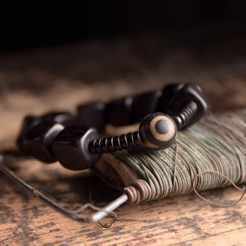Nimara Ritual Tibetan Ebony Wood Dzi Bead Strength Bracelet