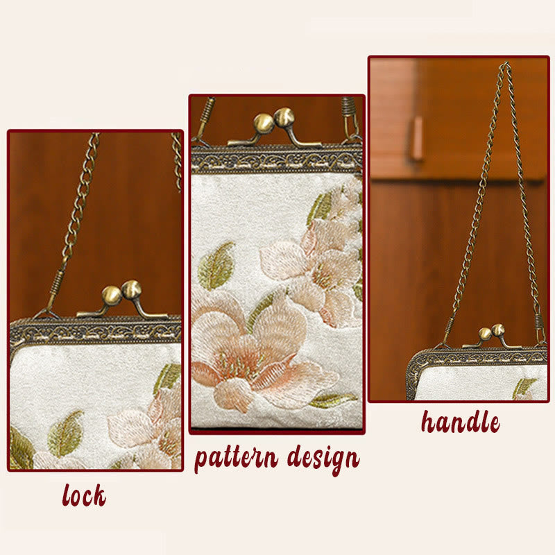 Nimara Ritual Orchids Oriental Cherry Butterfly Embroidery Metal Handle Handbag