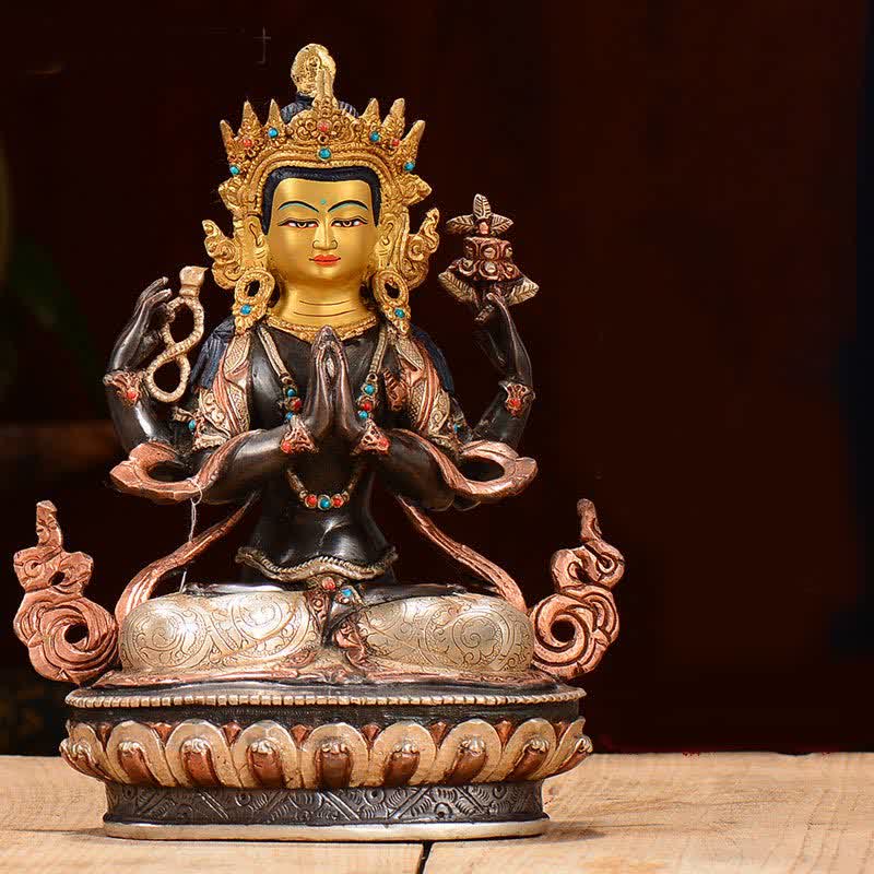 Nimara Ritual Bodhisattva Chenrezig Four-armed Avalokitesvara Protection Copper Statue Decoration