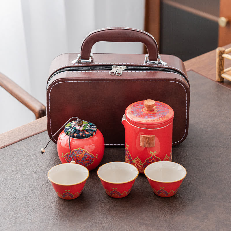 Nimara Ritual Flower Chinese Gongfu Ceramic Teapot Portable Outdoor Travel Tea Set Bag