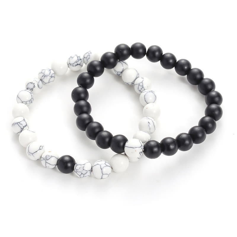 Nimara Ritual 2pcs Natural Frosted Stone White Turquoise Bead Couple Bracelet