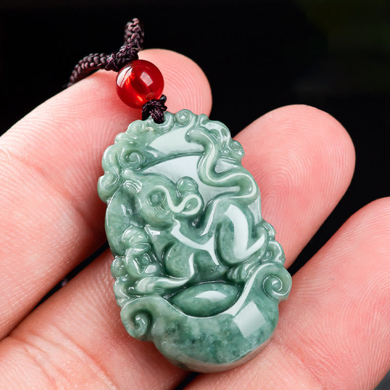 Nimara Ritual Natural Jade 12 Chinese Zodiac Prosperity Necklace Pendant
