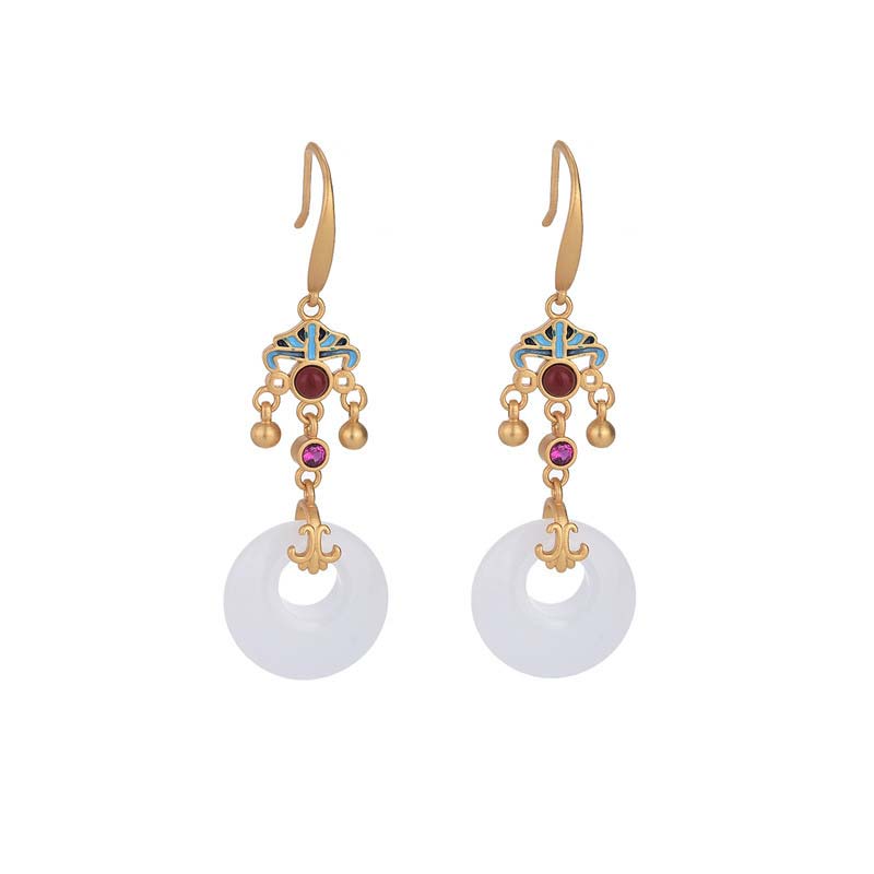 Nimara Ritual FengShui White Jade Blessing Drop Earrings