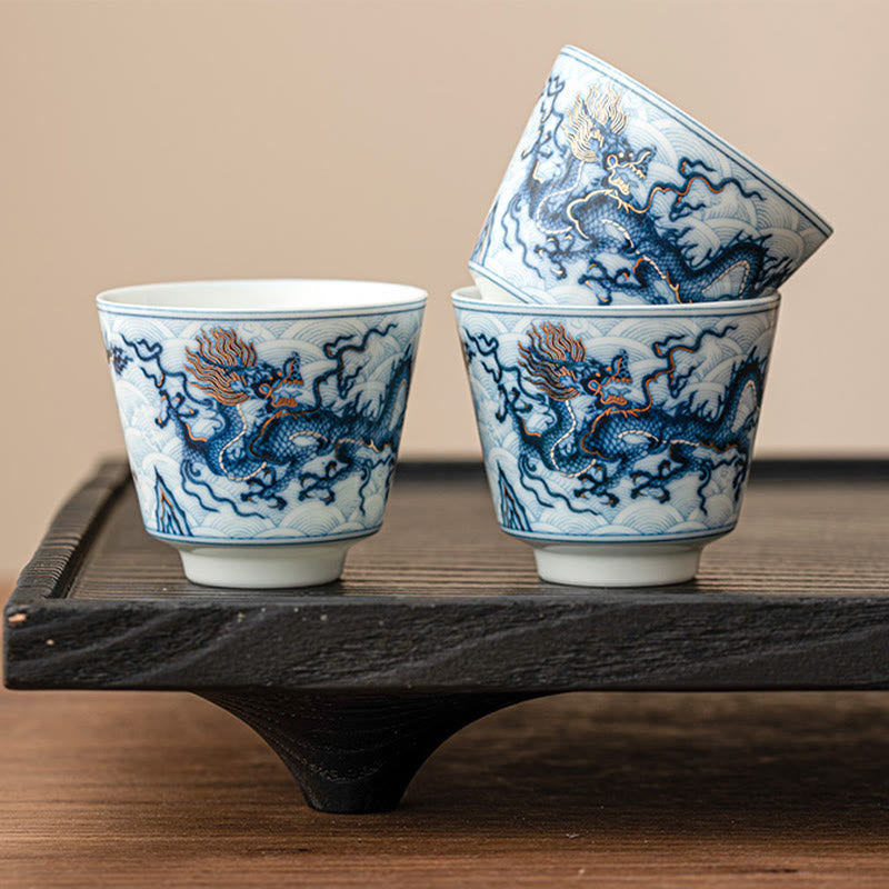 Nimara Ritual Small Blue And White Dragon Pattern Ceramic Teacup Kung Fu Tea Cups 45ml