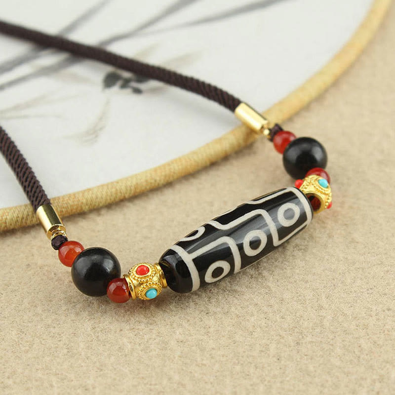 Nimara Ritual Tibetan Nine-Eye Dzi Bead Protection Blessings String Necklace Pendant