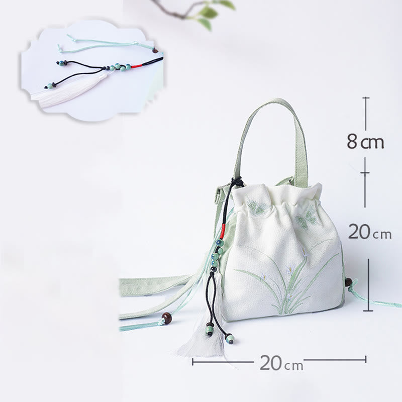 Nimara Ritual Handmade Embroidered Flowers Canvas Tote Shoulder Bag Handbag