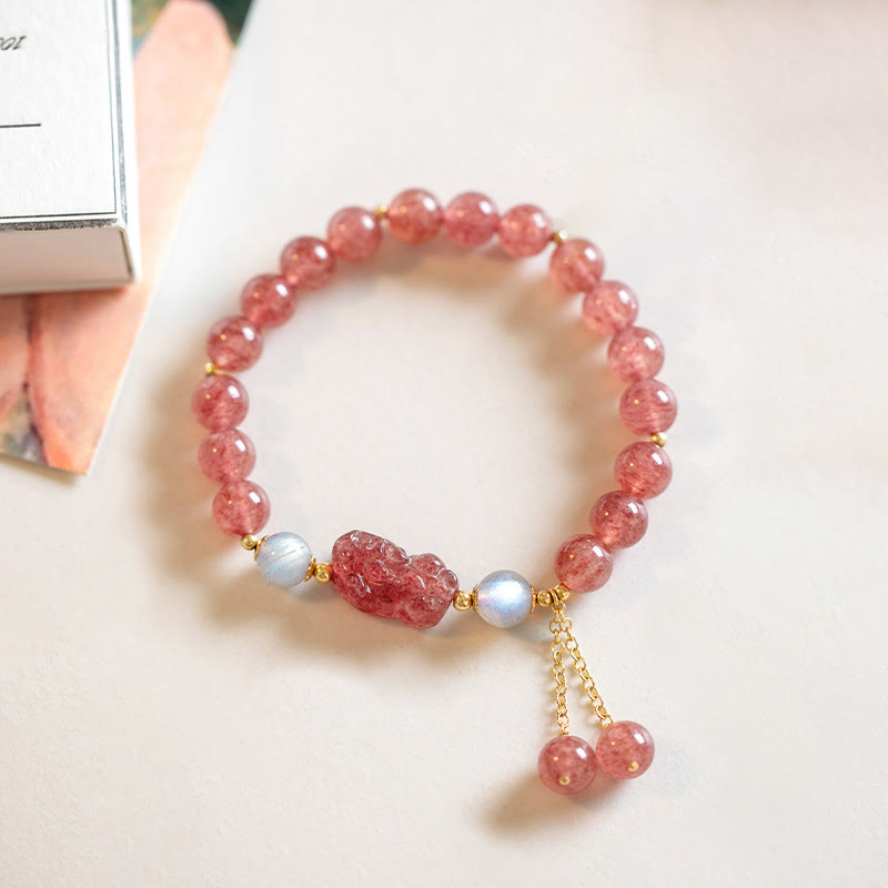 Nimara Ritual Natural Strawberry Quartz Moonstone PiXiu Love Healing Bracelet