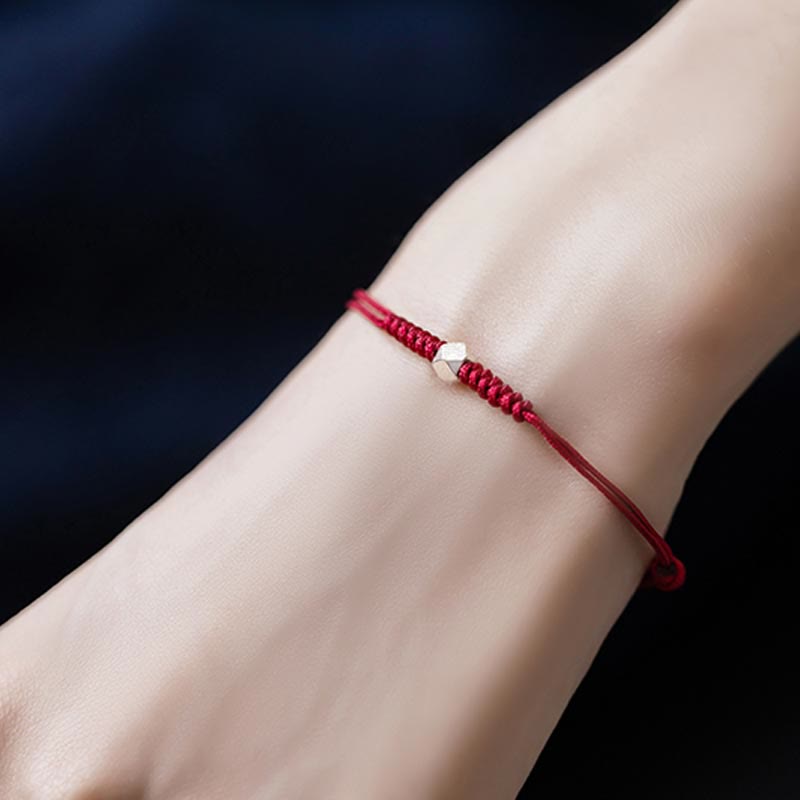 Nimara Ritual 925 Sterling Silver Luck Bead Protection Red String Thin Cord Braided Bracelet