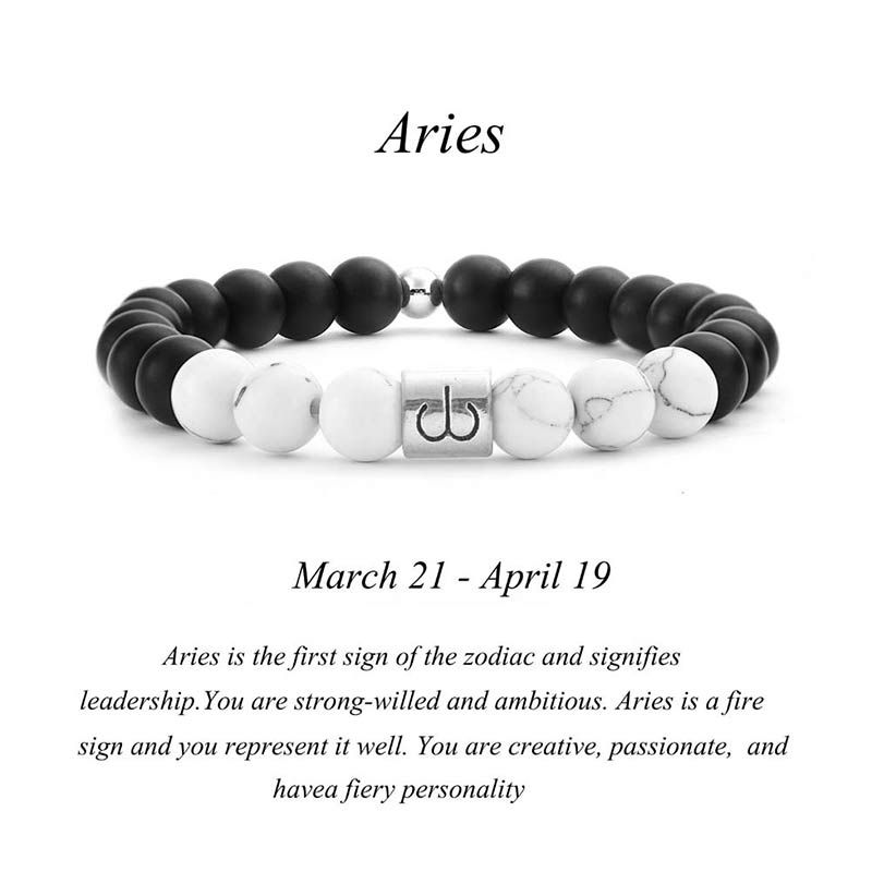 Nimara Ritual 12 Constellations of the Zodiac Natural Frosted Stone White Turquoise Bead Fortune Bracelet