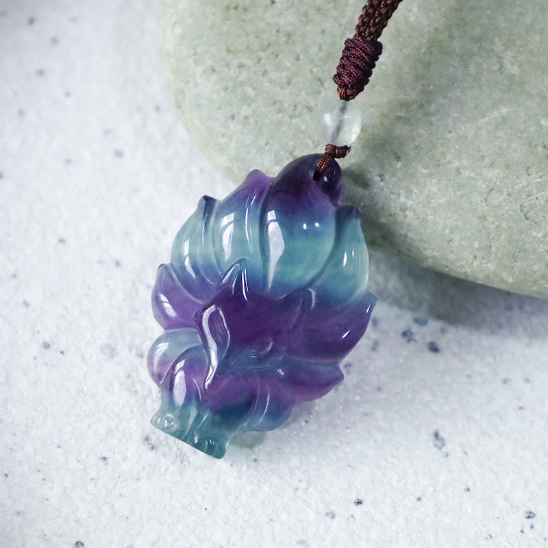 Nimara Ritual Natural Fluorite Gold Sheen Obsidian Fox Pendant Protection Necklace