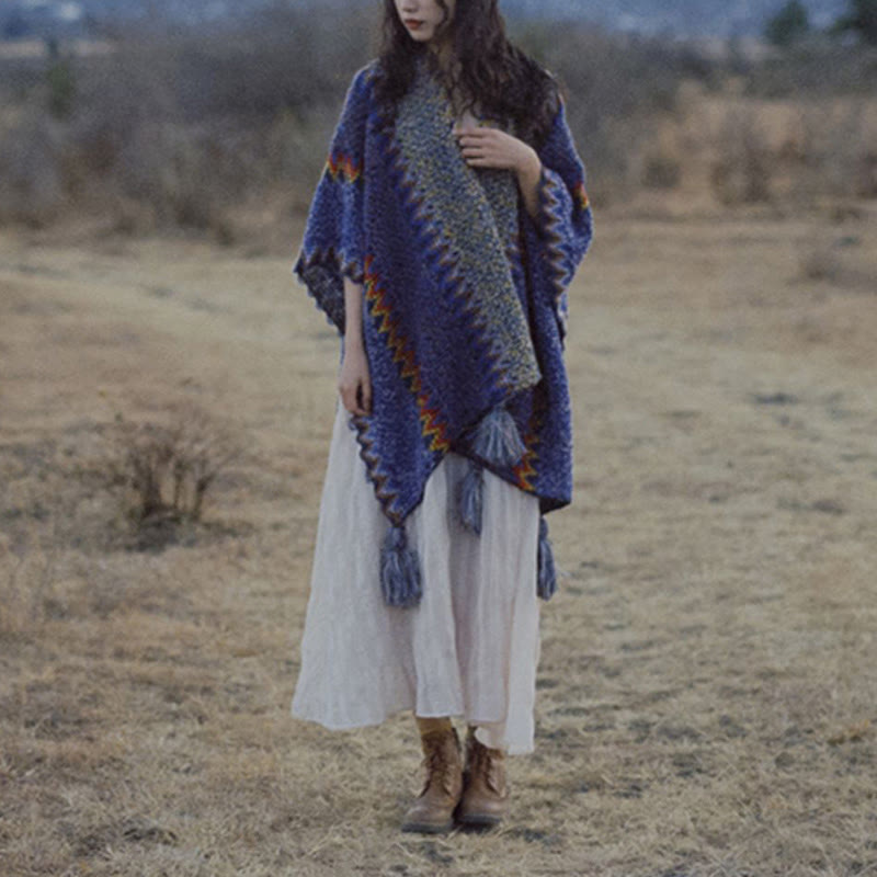 Nimara Ritual Tibetan Shawl Soft Warm Knitting Cloak Winter Tibetan Tassel Scarf