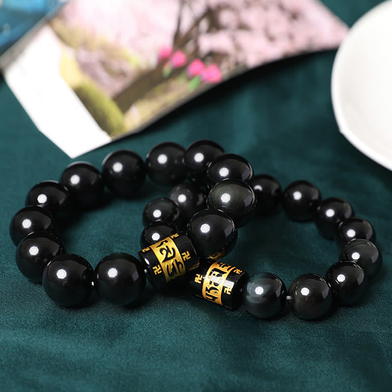 Nimara Ritual Rainbow Obsidian Om Mani Padme Hum Swastika Positive Bracelet