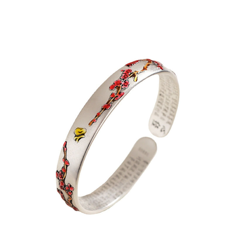 Nimara Ritual Plum Blossom Chrysanthemum Flower Design Heart Sutra Healing Bracelet Cuff Bangle