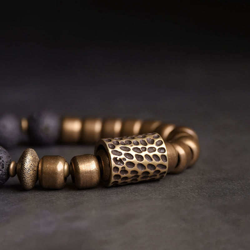 Nimara Ritual Lava Rock Stone Rainbow Obsidian Brass Support Healing Bracelet