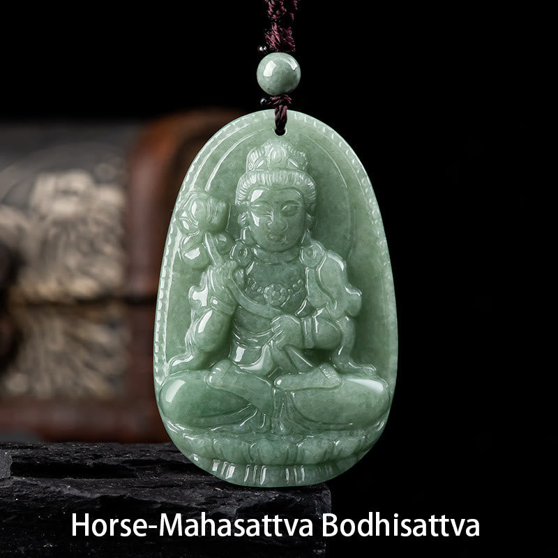 Nimara Ritual Chinese Zodiac Natal Buddha Natural Jade Wealth Prosperity Necklace Pendant