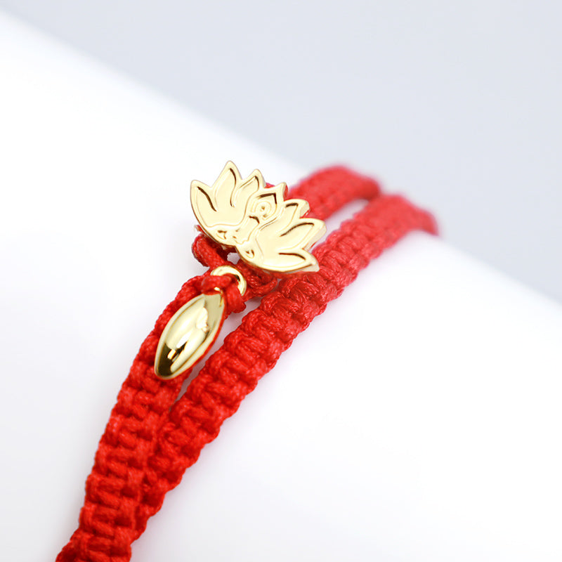 Nimara Ritual Tibetan Handmade Lotus Pink Crystal Soothing Red String Bracelet