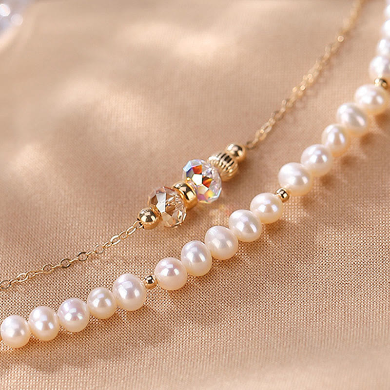 Nimara Ritual 925 Sterling Silver Plated 14k Gold Natural Pearl Crystal Healing Double Layer Bracelet