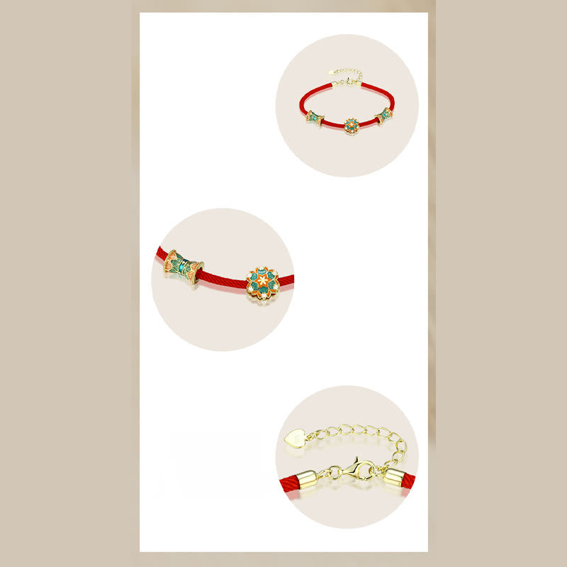 Nimara Ritual Dunhuang 925 Sterling Silver Lotus Drum New Beginning Red Rope Bracelet