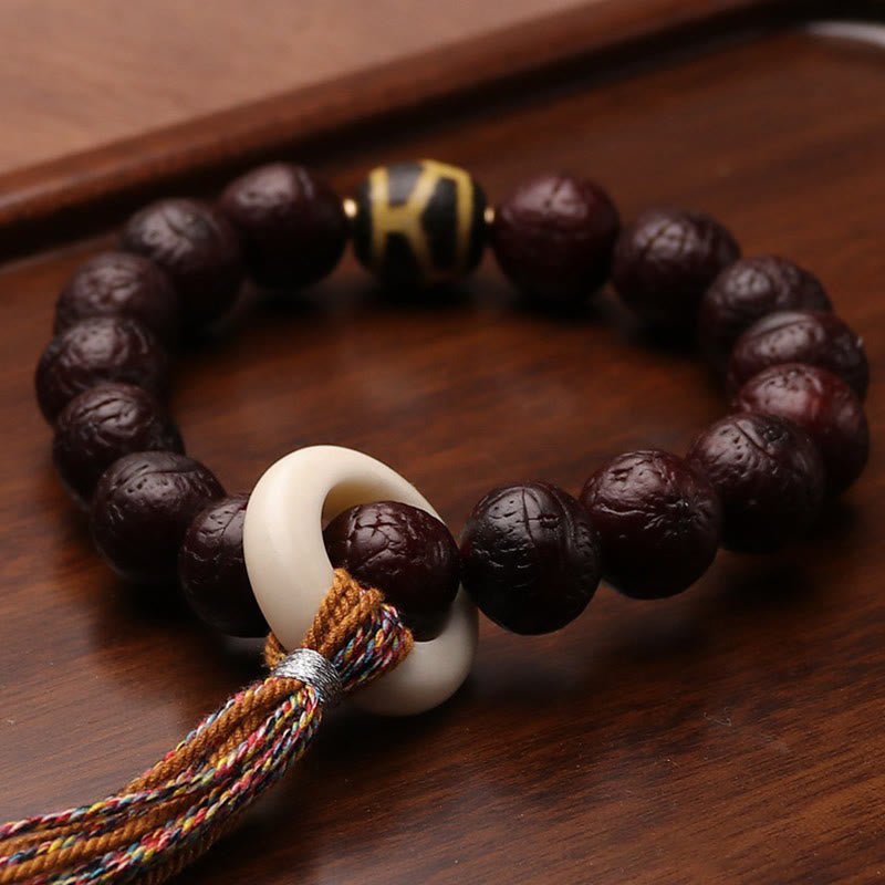 Nimara Ritual Tibetan Bodhi Seed Agate Bead Luck Wealth Tassel Charm Wrist Mala