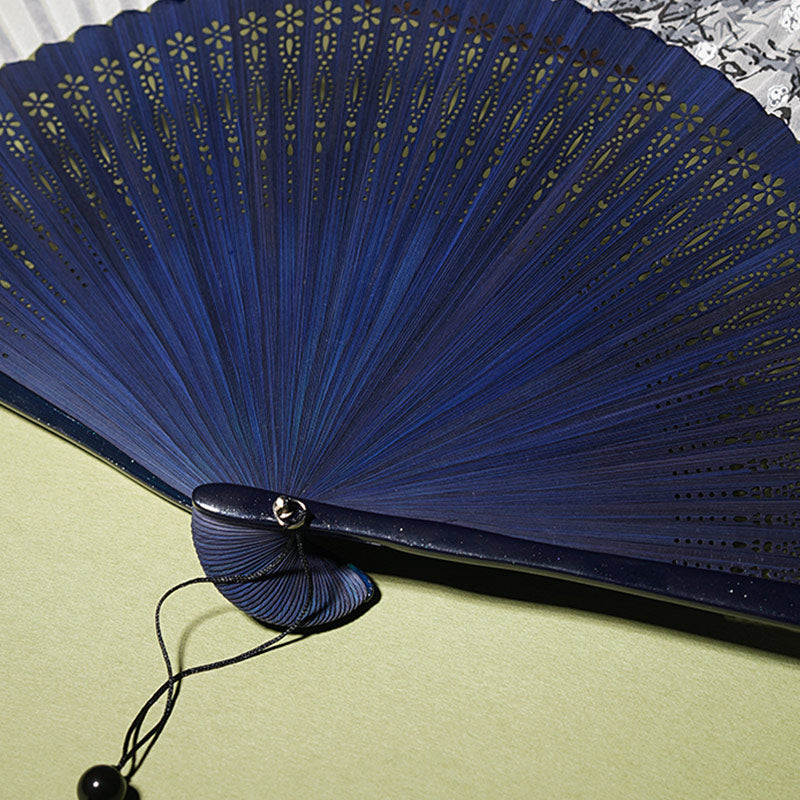 Nimara Ritual Ancient Flowers Branches Handheld Bamboo Folding Fan 21cm
