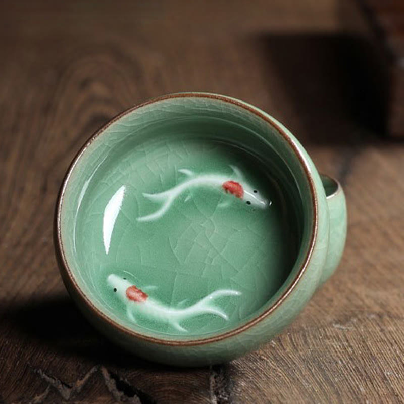 Nimara Ritual Colorful Koi Fish Ceramic Teacup Kung Fu Tea Cup Bowl