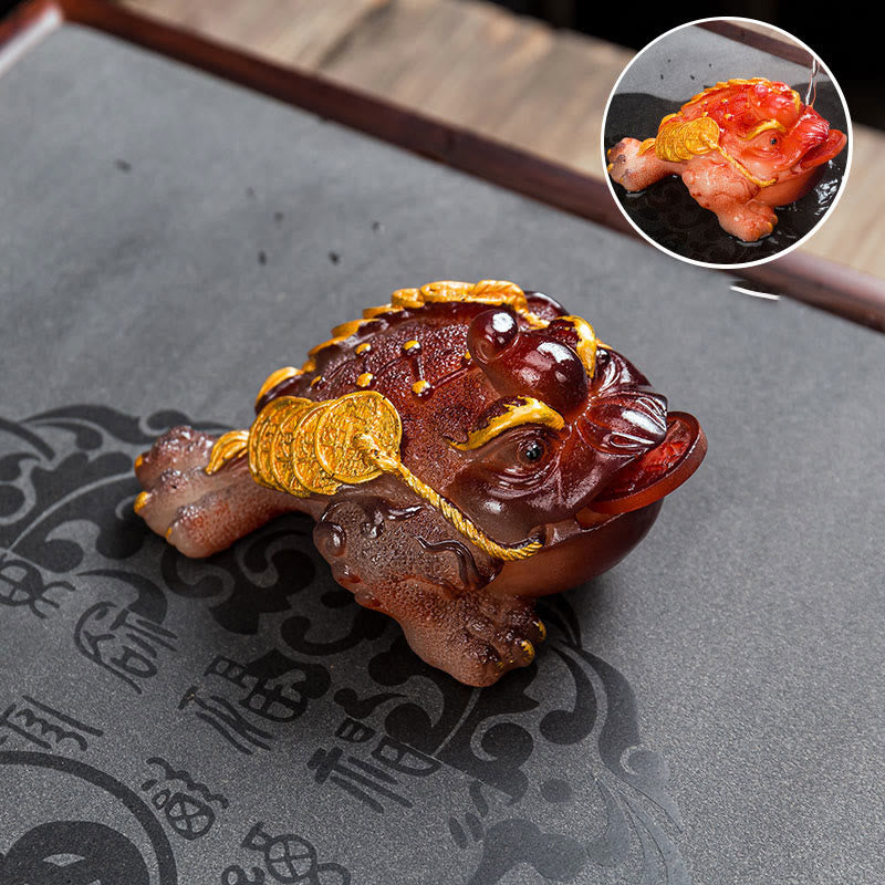 Nimara Ritual Color Changing FengShui Wealth Lucky Frog Copper Coin Tea Pet Resin Figurine Decoration