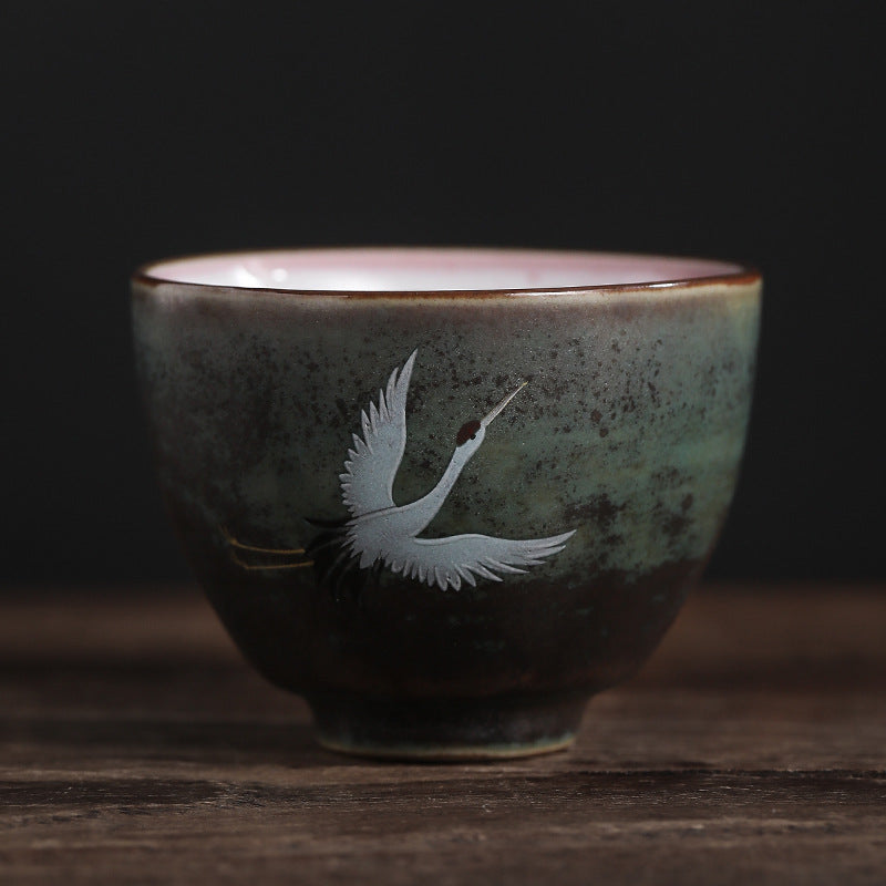 Nimara Ritual Auspicious Crane Ceramic Teacup Kung Fu Tea Cup Bowl