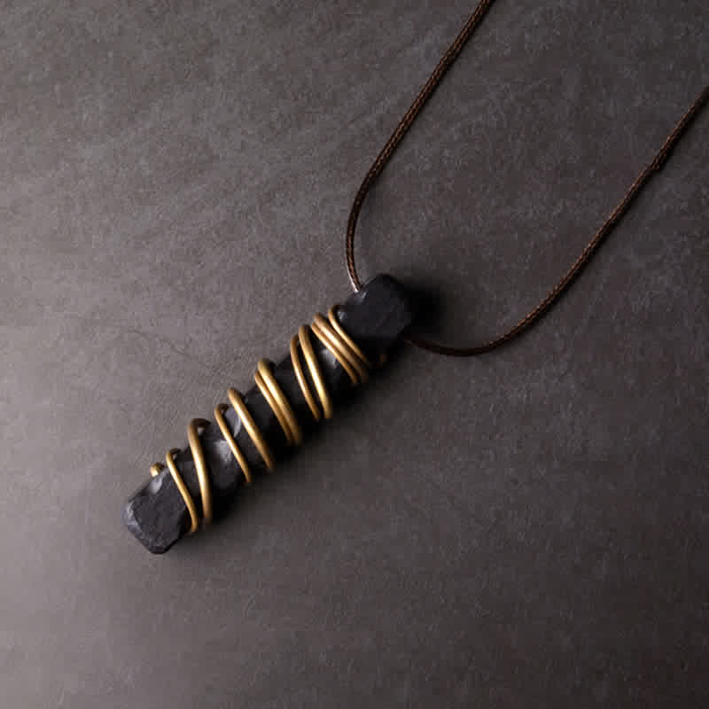 Nimara Ritual Tibet Ebony Wood Brass Balance Peace Necklace Pendant