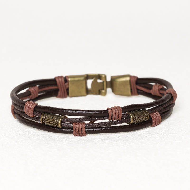 Nimara Ritual Vintage Leather Wrist Band Brown Rope Layered Bracelet Bangle