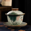 Nimara Ritual Lotus Koi Fish Pod Leaf Ceramic Gaiwan Sancai Teacup Kung Fu Tea Cup And Saucer With Lid 140ml