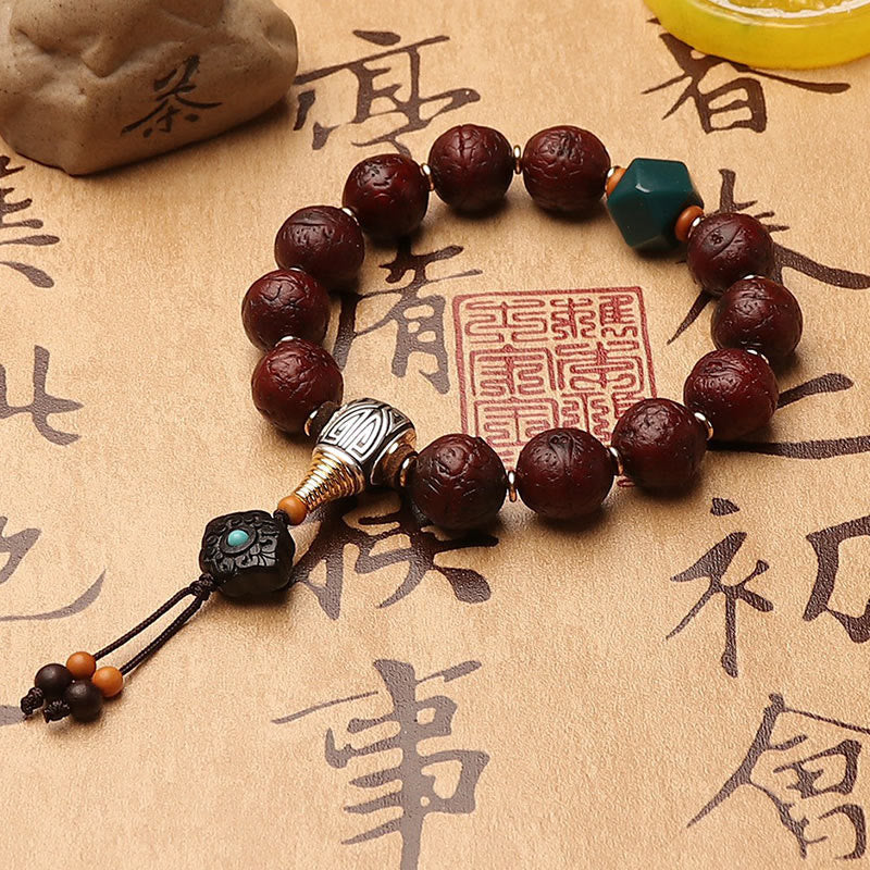 Nimara Ritual Tibetan Bodhi Seed Agate Bead Luck Wealth Tassel Charm Wrist Mala
