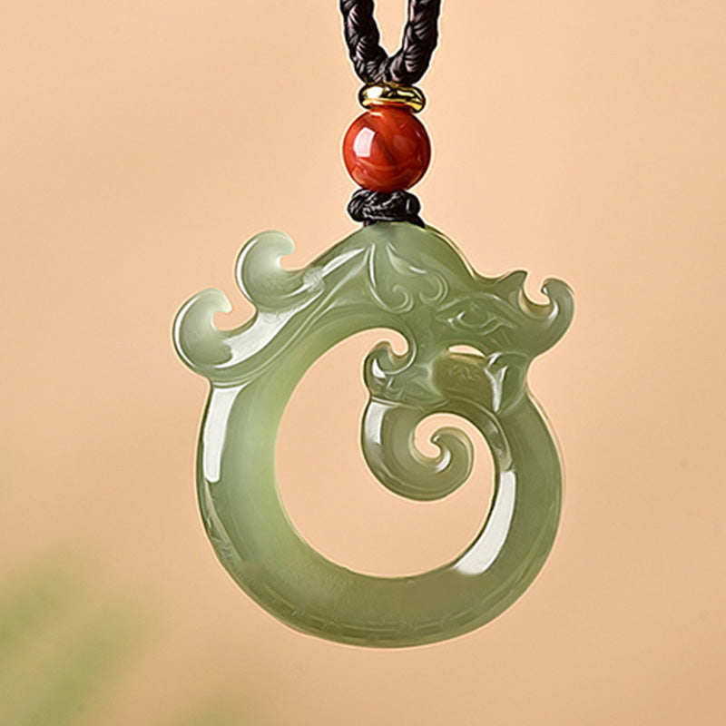 Nimara Ritual White Jade Cyan Jade Dragon Protection Necklace String Pendant