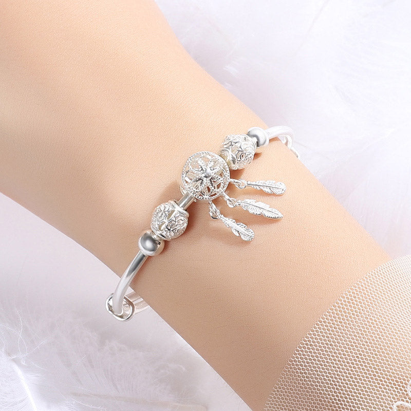 Nimara Ritual Tibetan White Copper Blessing Dream Catcher Charm Bracelet