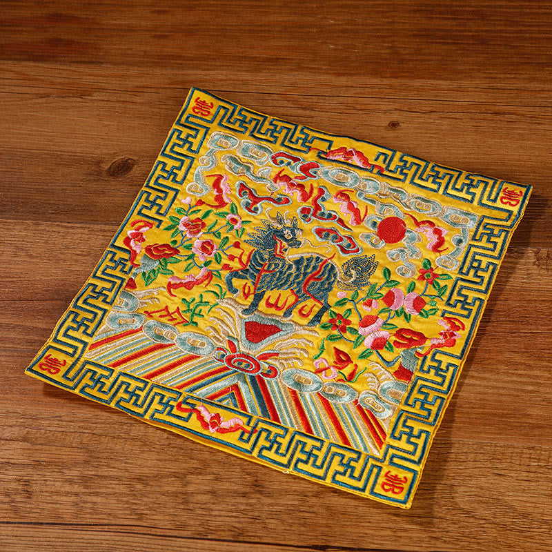 Nimara Ritual Crane Phoenix Dragon Kirin Embroidered Cup Mat Pad Tea Cup Coaster Square Kung Fu Tea Mat
