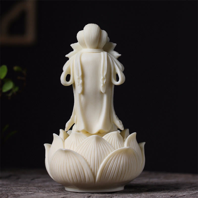 Nimara Ritual Mini Ivory Fruit Kwan Yin Avalokitesvara Lotus Wealth Desk Decoration